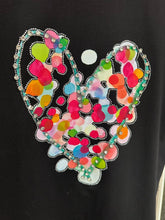 Multi Coloured/Diamante Heart Tee Black